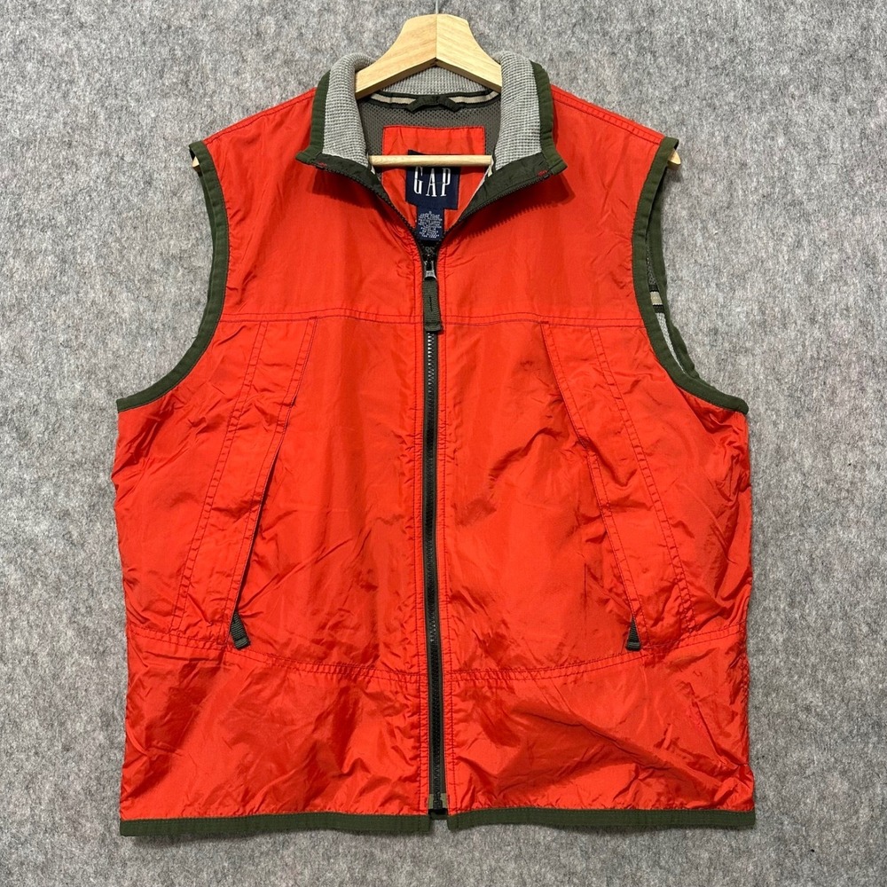 Vintage GAP Men's Orange Nylon Vest Full Zip Pockets‎ Size S Hiking Outdoor
